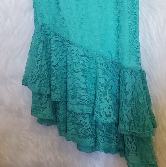BEBE Teal Turquoise Lace Assymetrical Mermaid Midi Skirt - Size XXS, 00 - Picture 6 of 6